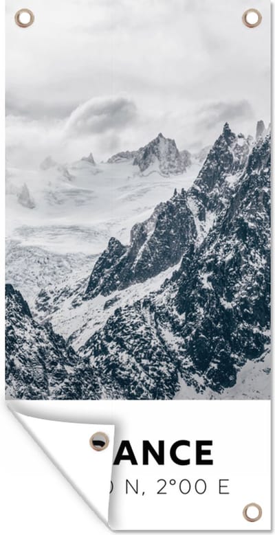 Schuttingposter Frankrijk - Bergen - Sneeuw - 100x200 cm - Tuindoek