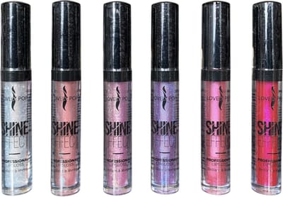 Lovely Pop Cosmetics - Set van 6 - Glitter Lipgloss - Lipgloss - Shine effect - Make-up - Transparant - Zilver - Roze - Goud - Lila - Blauw - Glitter