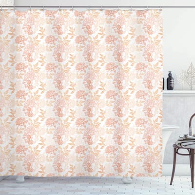 ABAKUHAUS Vintage roze douchegordijn – 175 × 180 cm – perzik wit