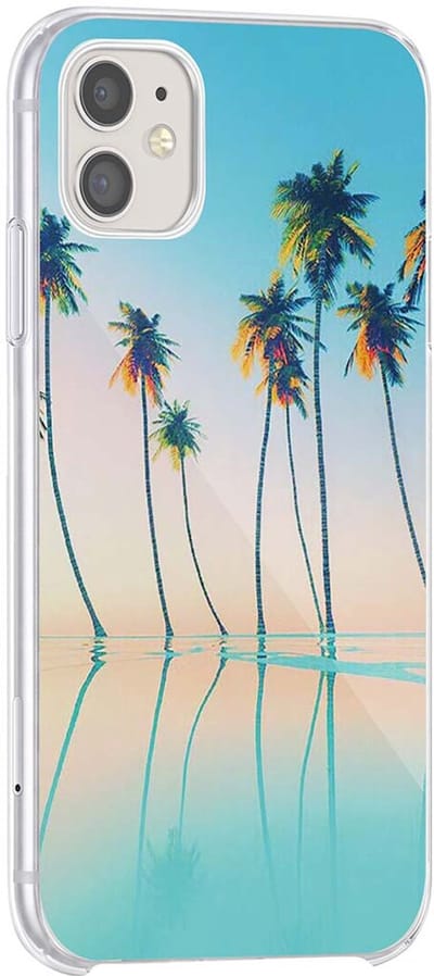 Bigben Connected, Hoesje geschikt voor iPhone XR/11 - Hybride Semi-hardcase met Geprinte Palmbomen, Blauw