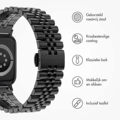 stalen bandje - Geschikt voor Apple Watch 1, 12, 2, 3, 4, 5, 6, 7, 8, 9, 10, 11 (42 mm), SE - 38/40/41 mm - Zwart