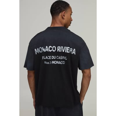 Oversized Fit Monaco Riviera Spray Wash T-shirt | Black | Size XS