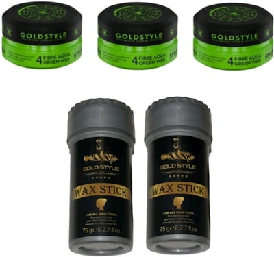 Gold Style Fibre Aqua Green Web Pomade 4 - Styling Wax - 450ML + Gold Style Wax stick 2x75grm. Haar wax Mannen - Styling Wax