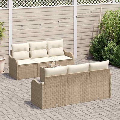 vidaXL - Tuinbank - Set - 7 - pcs - Beige - poly - rattan
