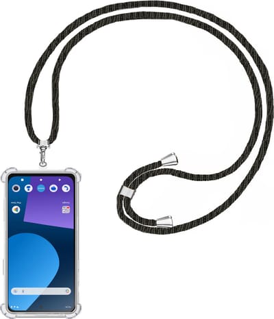 Telefoonkoord + Hoesje Geschikt voor Fairphone 5 - Lengte Verstelbaar - Telefoonketting - Shock Proof Case - Zwart