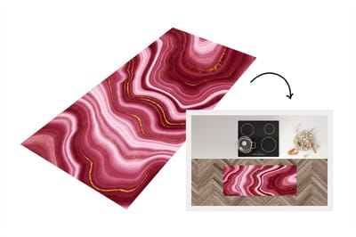 Keukenloper - Loper keuken - Marmer - Rood - Goud - 120x50 cm - Keukenloper vinyl