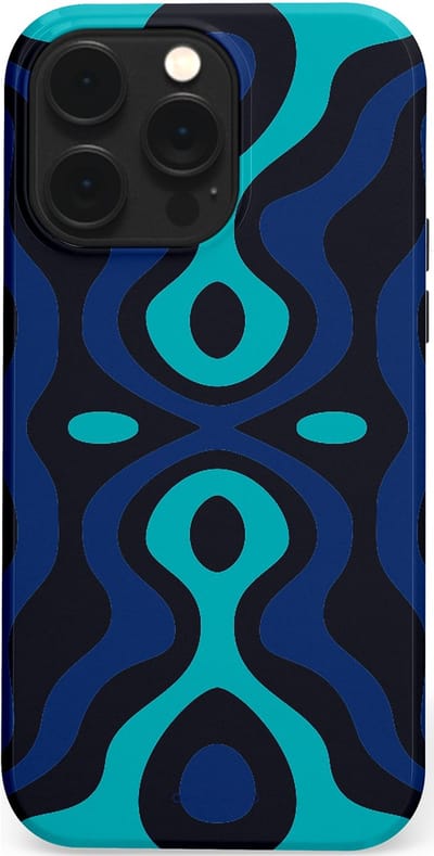 Casetastic Hoesje Geschikt voor Apple iPhone 14 Pro Max Magsafe - Stijlvolle Beschermende Duo-layer Case - Blauwe Golf Lijnen