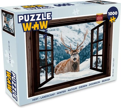 Puzzel Hert - Landschap - Winter - Natuur - Dieren - Doorkijk - Bergen - Legpuzzel - Puzzel 1000 stukjes volwassenen