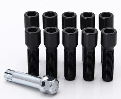 Conische wielbouten 45mm - Zwart - M12x1.25 / M12x1,25 - Set van 10 bouten + sleutel - Ster/Inbus