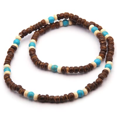 No Evil Kralenketting FLORIDA met kokoskralen bruin wit en turquoise