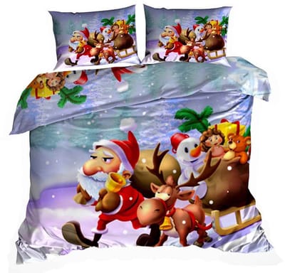 Magisch Kerst 3D Dekbedovertrekset - Katoen Satijn - 160x200 cm - Inclusief 2 Kussenslopen 70x80 cm - Design: "Kerstman met Bel" en Cadeauzak – Feestelijk & Warm