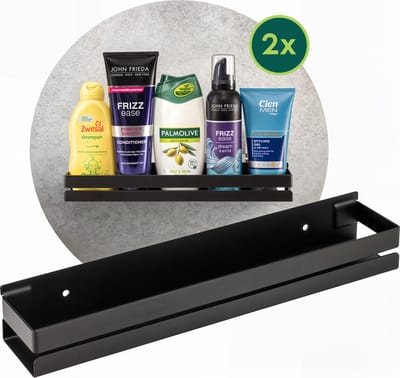 Doucherek Zwart - Boren - 31 cm - Douchemandje - Badkamer Rekje Muur - 2 Stuks
