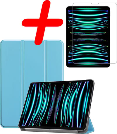 Hoesje Geschikt voor Apple iPad Pro (2022) - 11 inch - 4e generatie - Met Screenprotector - Trifold Bookcase - Hard Cover - Hardcover Book Case - Tablet Hoes - Lichtblauw