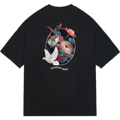 Zomer Nieuw Retro Casual Losse Duif Bloem Digitale Print Stijlvol Nieuw T-shirt met Korte Mouwen Heren XXL