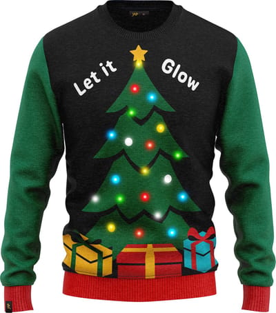 JAP Christmas Kersttrui met lichtjes (maat S) - 100% Gerecycled - Kriebelt niet - Kerstcadeau volwassenen - Foute Kersttrui dames en heren - Let it glow - Zwart