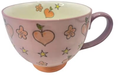 Gezellige Mok - Handgeschilderd Keramiek - Pastel Roze met Perzik-Hartjes & Sterren - 450ml