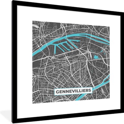 Fotolijst incl. Poster - Gennevilliers - Frankrijk - Stadskaart - Kaart - Plattegrond - 40x40 cm - Posterlijst
