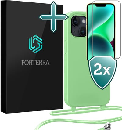 Hoesje Geschikt voor iPhone 13 Mini Case Siliconen Hoes Met Koord Met 2x Screenprotector - Hoes Geschikt voor iPhone 13 Mini Met Telefoonkoord Hoesje Backcover - Groen