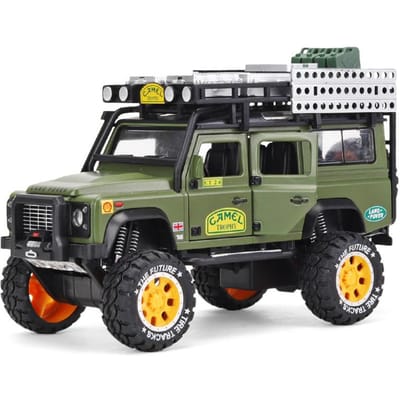 1:28 Land Rover Defender Camel Trophy Diecast Metaallegering Modelauto Geluid Licht Pull-Back Verzameling Speelgoed Cadeaus voor Kinderen A272 gray