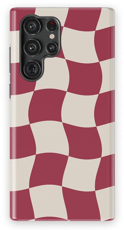 Checkered Warp Hoesje Samsung Galaxy S22 Ultra | Geschikt Voor Mag | Uniek Design Hoesje | Beschermhoes Samsung Galaxy S22 Ultra Crimson Wave