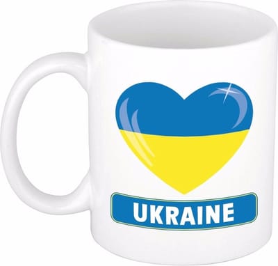 Hartjes vlag Oekraine koffiemok - drink beker - white - 300 ml - Ukraine - Supporters - cadeau - landen - feestartikelen