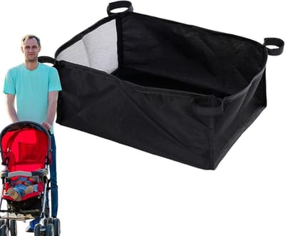 Kinderwagen Opbergtas - Onderste Mand - Babybenodigdheden Opslag - Ademend Mesh Ontwerp - 33 x 22 x 2 cm - Zwart