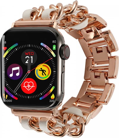 Gevlochten RVS Bandje Geschikt voor Apple Watch 1 / 2 / 3 / 4 / 5 / 6 / 7 / 8 / 9 / 10 / SE - 42MM / 41MM / 40MM / 38MM - Metalen Band - Roestvrij Staal - Rose Wit
