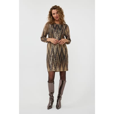 EsQualo Dress Sequins Zigzag Print Maat: 36 | Mini Jurken Outlet | Dames | Goud