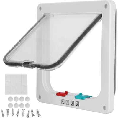 Chatière de sécurité à rabat pour chat Chatière basculante en plastique pour petits animaux Barrière pour animaux de compagnie Articles ménagers pour animaux de compagnie Blanc L S(for 2-4kg) blanc