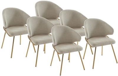 Vente-unique Set van 6 stoelen van stof en goudkleurig metaal - Beige - LUXIVA