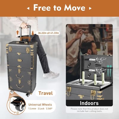 RFWR® Professionele kapperskoffer met 3 etages en 4 wielen - Ideaal voor kapsalons en schoonheidssalons