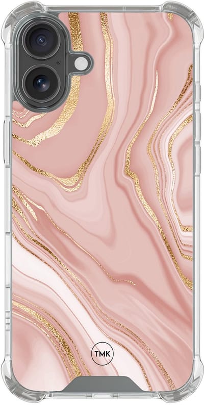 Shockproof hoesje geschikt voor Apple iPhone 17 - Rose marble - Schokbestendig - Verhoogde randen - TPU case - Extra Sterke Back Cover - Marmer - Transparant, Roze