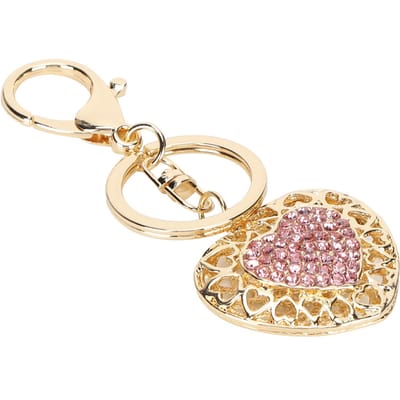 Porte-clés en forme de cœur avec strass, accessoire pour sac et porte-monnaie beige