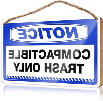 Voordeur Plaquette - Houten Bord - Afval Kennisgeving - Verdichtbaar Afval - 23 x 35 cm - Houtkleur