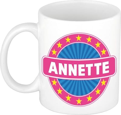 Bellatio Decorations - Annette voornaam - koffiemok - beker - wit/roze - 300 ml - Cadeau - Dames - Collega - Moederdag - Verjaardag
