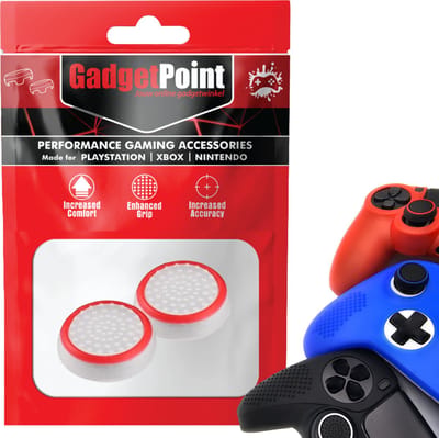 Gadgetpoint - Thumb Grips voor PlayStation, PS5, Xbox X/S, One & Switch Pro Controller - Gaming Thumbgrips - Performance Anti-Slip Thumbsticks - Bescherming Accessoires - Wit met Rood