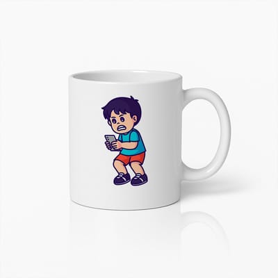 Grappige Geschrokken Gamer Jongen Mok – Cartoonstijl Koffiebeker – 330ml Keramisch Cadeau voor Kinderen & Gamers