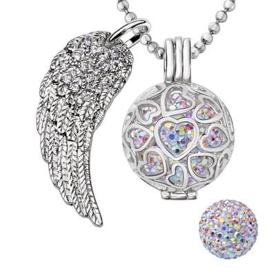 Engelenroeper 18mm Bolhouder met Ketting 90cm en Bolletje - Dames - Zilverkleurig Hartjes - EBS18182