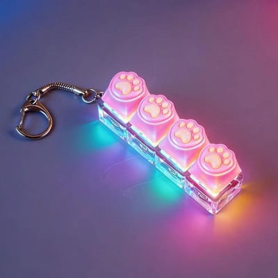 Draagbare Siliconen Kattenpoot Clicker Sleutelhanger LED Licht Gloeiend Fidget Speelgoed Toetsenbord Stijl Knop Stress Angst Verlichting Cadeau roze
