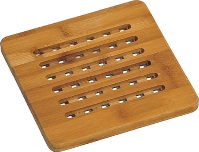 Luxe FSC® Houten Bamboe Pannenhouder / Pannen Onderzetter | Panonderzetter Vierkant | Hittebestendige Pannen Onderzetters | Afm. 19 x 19 x 1,4 Cm. | Kleur: Bamboe