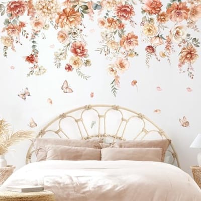 PromoHome Muursticker Boho Bloemen Lianen - Grote Wanddecoratie met Hangende Wijnstokken en Bladeren voor Slaapkamer Woonkamer Bank Achtergrond