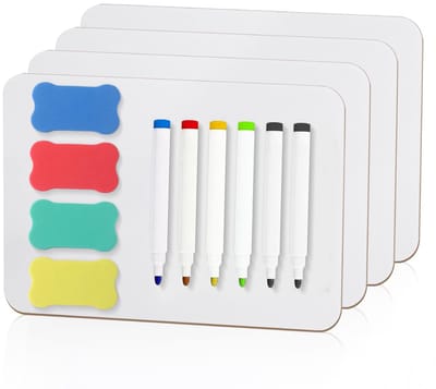 Solidchoice - Set van 4 Dubbelzijdige Mini Whiteboards A4 met Pennen en Gum