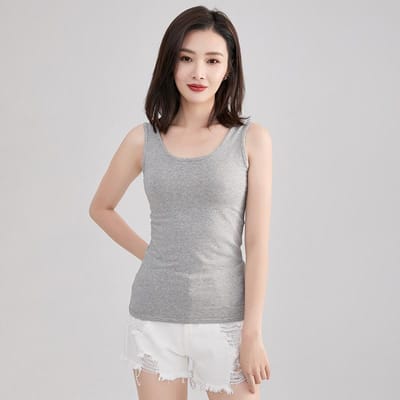 Camisole femme mode bas été polyvalent mince Style court beau dos XL gray
