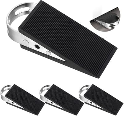 Set van 4 Antislip Deurwiggen van Rubber met RVS Handvat - Ideaal voor Thuis, Kantoor en Hotels - Geschikt voor Alle Deuren en Vloeren (12 x 5 x 3 cm)
