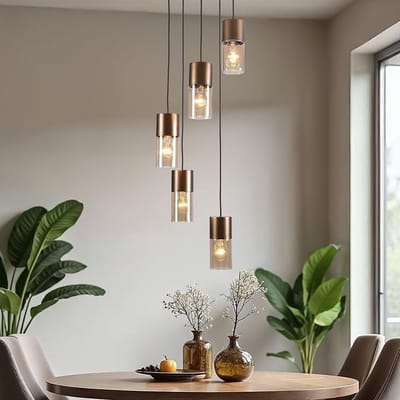 LumenXL - 5-lichts design hanglamp koffiebruin - amber glas - Cortado