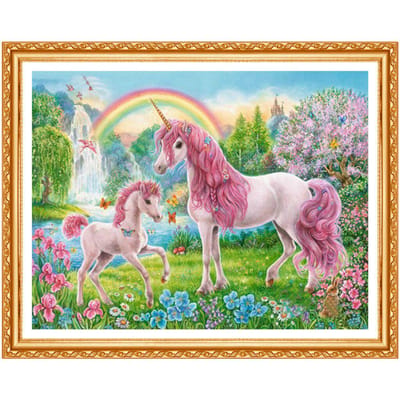 Broderies diamant rond complet broderie licorne arc-en-ciel maison 5d diamant peinture point de croix 20X30CM blue