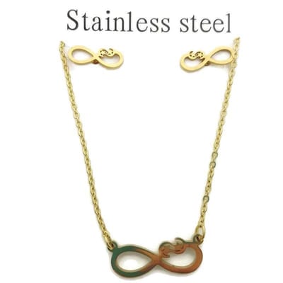 Dames Sieradenset Infinity - Goudkleurige oorbellen en ketting - Staal