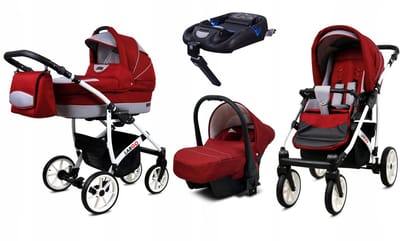 BabyLux® Kinderwagen 4in1 – LARGO - CHILI SILVER WHITE FRAME - Opklapbare Wandelwagen incl. Reiswieg, Multifunctionele Buggy Sportstoel, Autostoel, ISOFIX basisstation - Combi-kinderwagen met Luiertas, Regenhoes, Klamboe