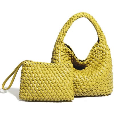 Modieuze Geweven Moeder-en-kind Tas, Effen Kleur, Veelzijdige en Eenvoudige Handtas, Lichte Luxe en Niche Single-shoulder Crossbody Dames Tas yellow