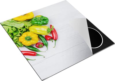 Chefcare Inductie Beschermer Groentes op Wit Hout - 78x78 cm - Afdekplaat Inductie - Kookplaat Beschermer - Inductie Mat